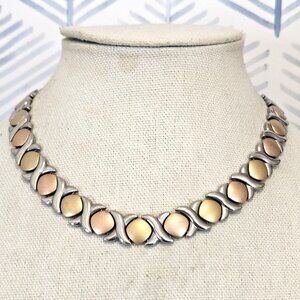 Vintage Stainless Steel Hugs & Kisses Tri-Color 17" Necklace